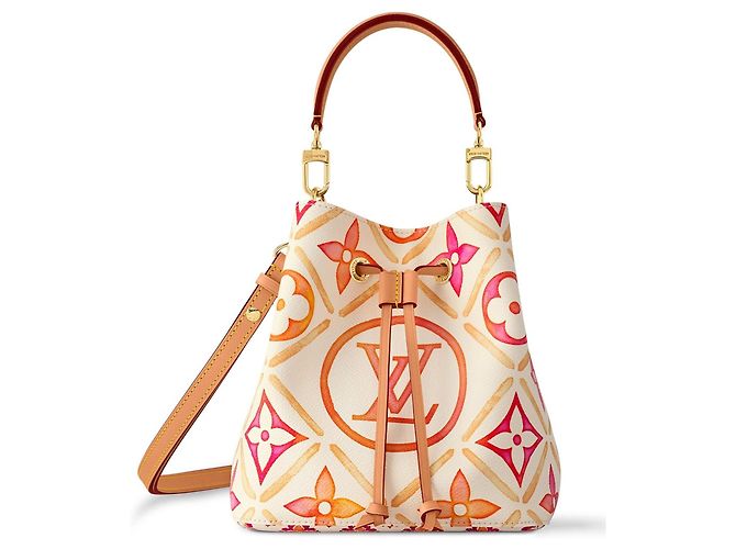 Bolsa Louis Vuitton Néonoé BB By the pool Marrom Rosa Branco Laranja