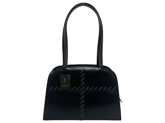 Sac à main en cuir avec logo Yves Saint Laurent Noir 