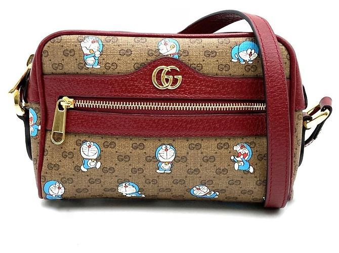 GUCCI 647784 Bolsa de ombro colaboração Doraemon Marrom Vermelho