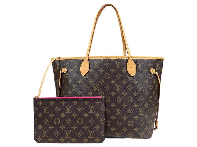 Louis Vuitton Neverfull MM Monogram Tote Bag Brown Pink