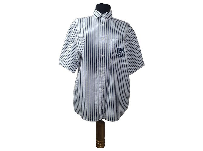 Diane Von Furstenberg Camicia a Maniche Corte a Righe Bianco Blu