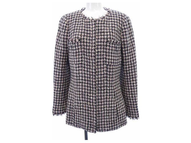 Chanel Collarless Jacket Brown Black Pink Beige