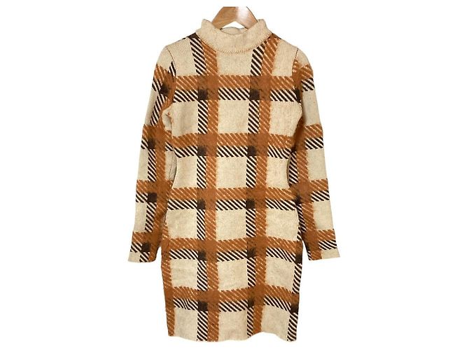 Autre Marque Eimy Istoire Karo-Strickkleid Braun Weiß