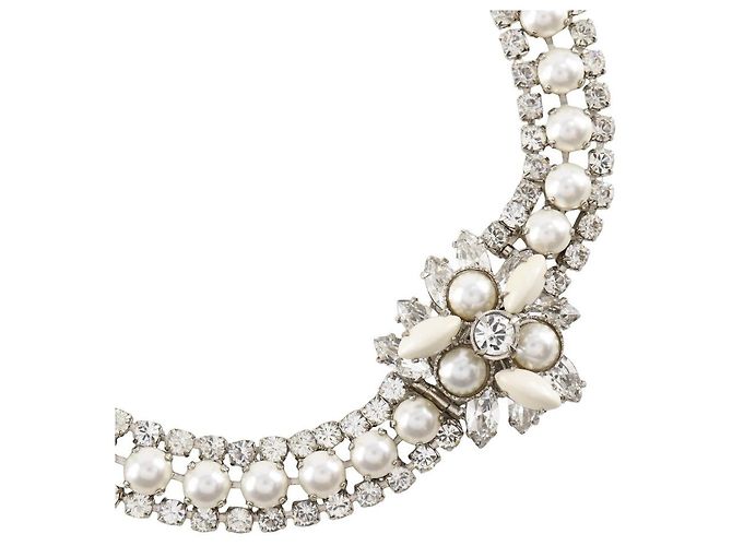 Miu Miu Strass-Halskette mit Kunstperlen Silber