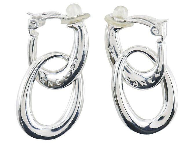 Orecchini Chanel Double Hoop Silver 925 Argento