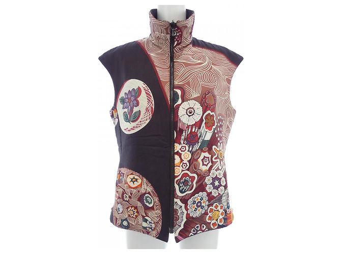 Hermès Twill Reine Seide Polyester Weste Braun Rot