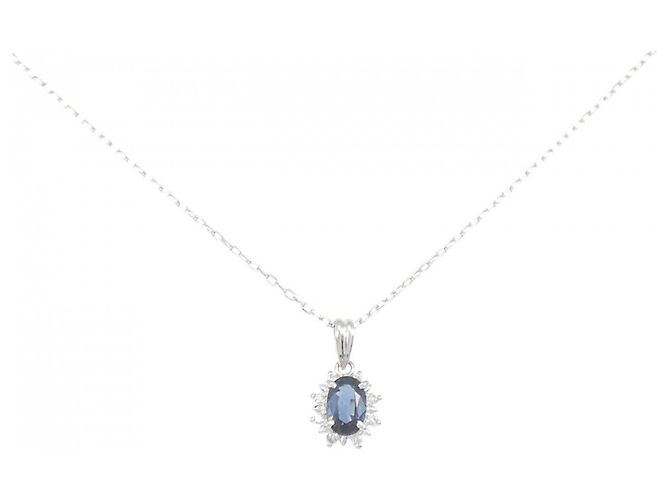Autre Marque Platin-Saphir-Diamant-Halskette Silber