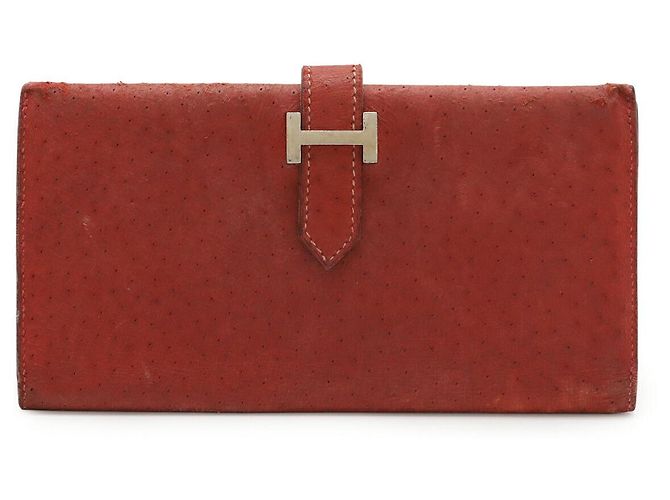 Hermès Portafoglio lungo bi-fold classico Hermes Bearn Emu Rosso
