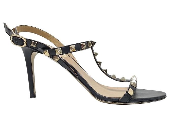 Valentino Sandali con tacco metallico Rockstud neri Nero