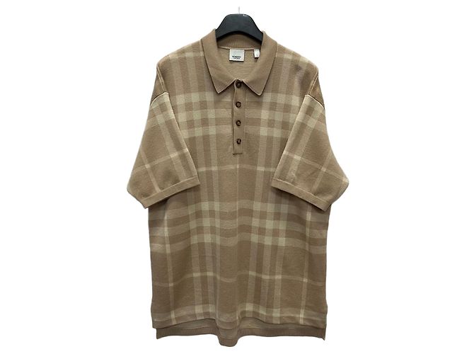 Burberry Checked Silk Wool Jacquard Polo Shirt Brown