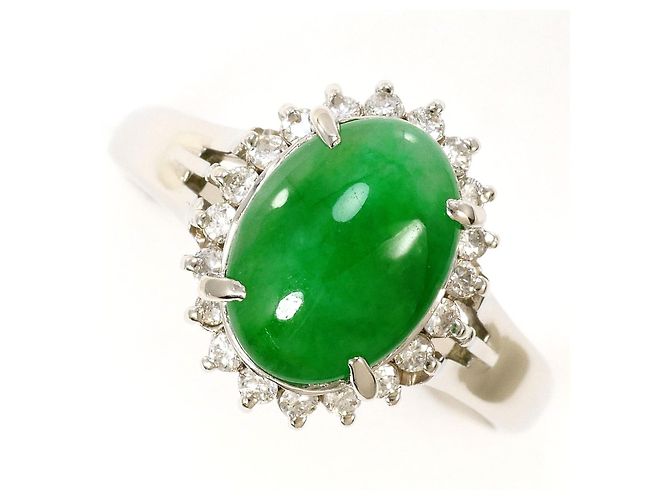Autre Marque Jade-Diamant-Ring aus PT900 Platin Grün