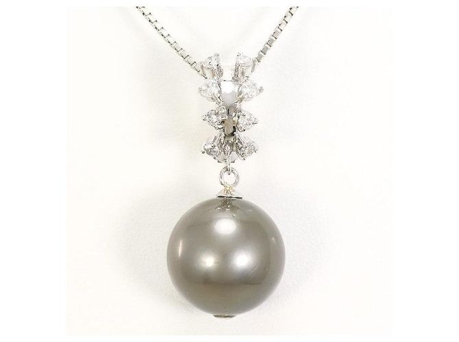 Autre Marque Collana con perla nera e diamanti in Pt900 Pt850 Nero
