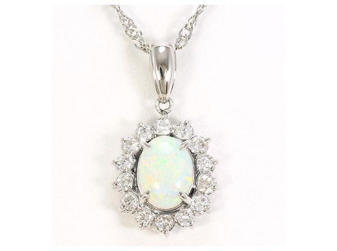 Autre Marque Pt900 Pt850 Platin-Halskette mit Opal und Diamant Silber