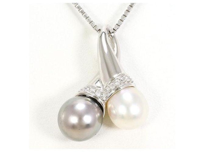 Autre Marque Colar de pérolas do Mar do Sul e diamantes PT900 PT850 Prata