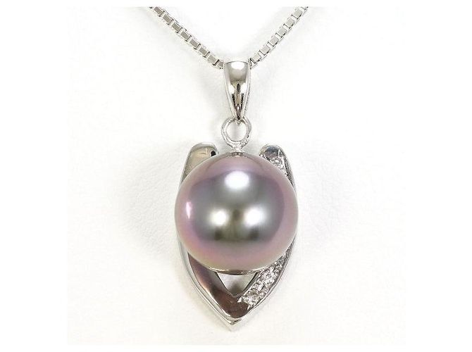 Autre Marque Collana con perla nera e diamanti in Pt900 Pt850 Nero