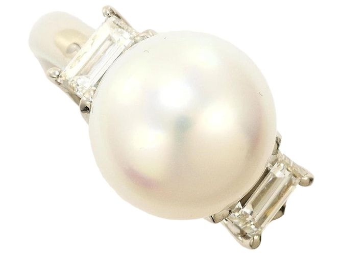 Autre Marque Pt900 Platinring mit Südseeperle und Diamant Weiß