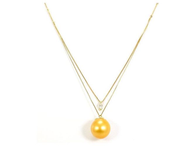 Autre Marque Collana in Au750 Perla e Diamante Giallo D'oro