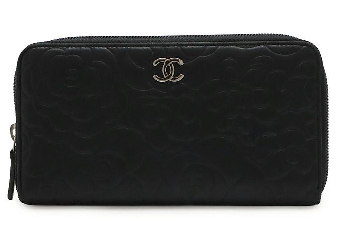 Portafoglio lungo con zip in pelle Camellia di Chanel Nero