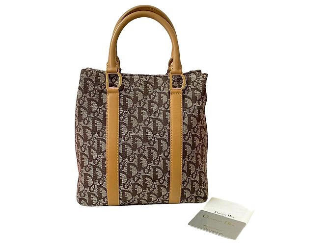 Bolsa de mão Christian Dior Trotter Canvas Leather Marrom Bege