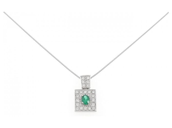 Autre Marque PT900 PT850 Emerald Diamond Necklace Green