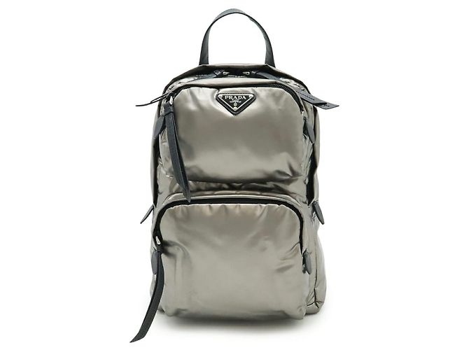 Bolsa de ombro em nylon e couro Prada Prata