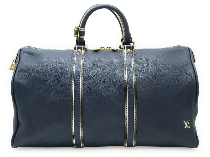 Keepall Bolsa de viagem em couro Louis Vuitton Tobago Azul Azul marinho