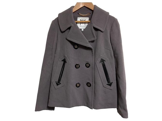 Autre Marque Casaco Peacoat de lã Milly Marrom Cinza antracite