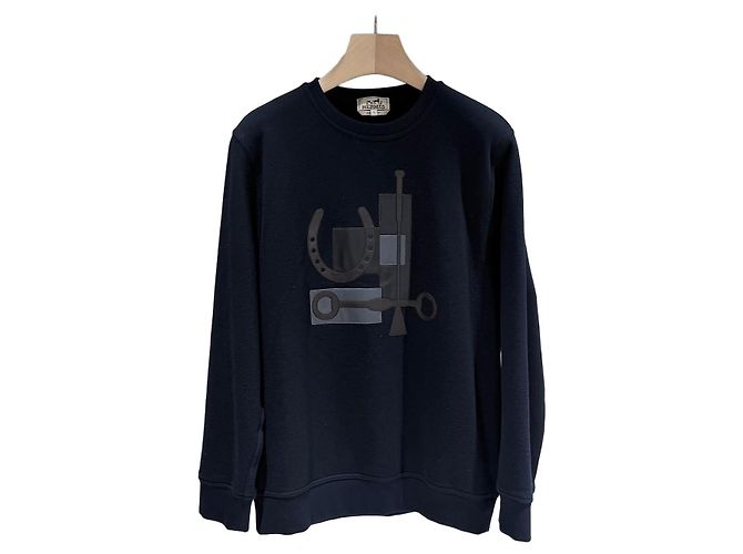 Hermès Leather Patch Sweatshirt Navy Blue