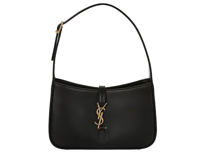Saint Laurent Smooth Leather Monogram Hobo Shoulder Bag Black