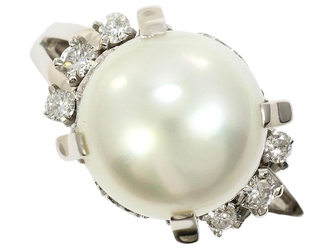 Autre Marque PT850 Platinring mit Südseeperle und Diamant Silber