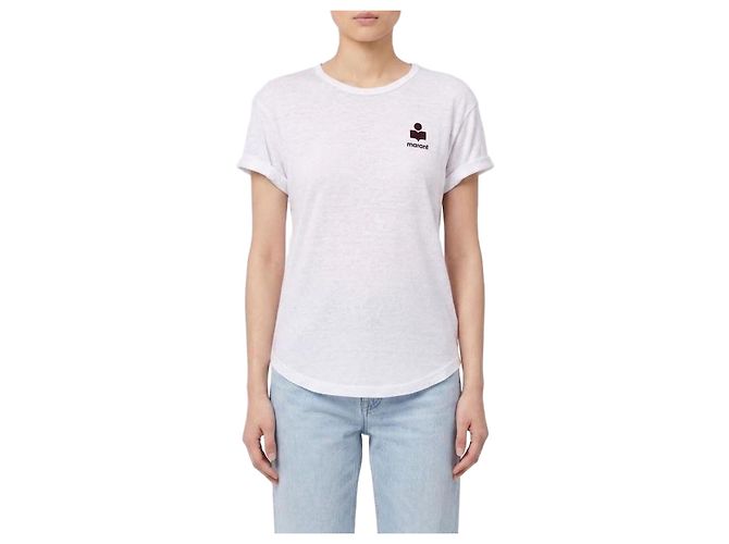 Isabel Marant Leinen T-Shirt mit Logo Rot