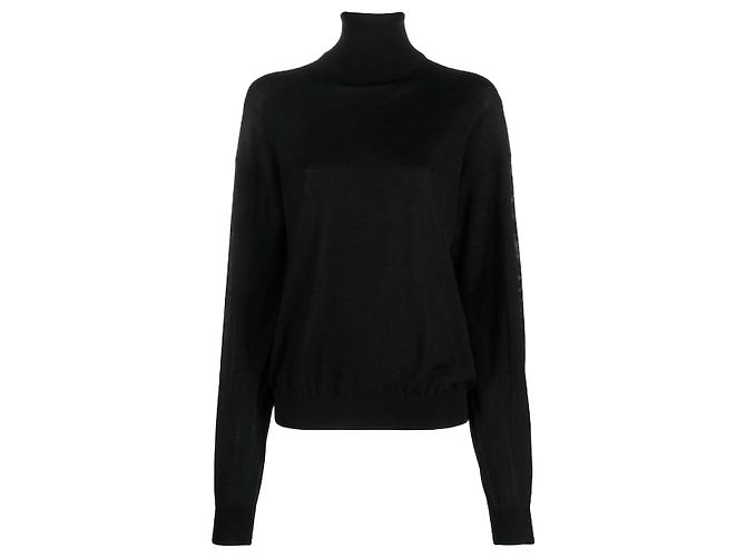 Saint Laurent Woll-Rollkragenpullover mit Logo Schwarz 