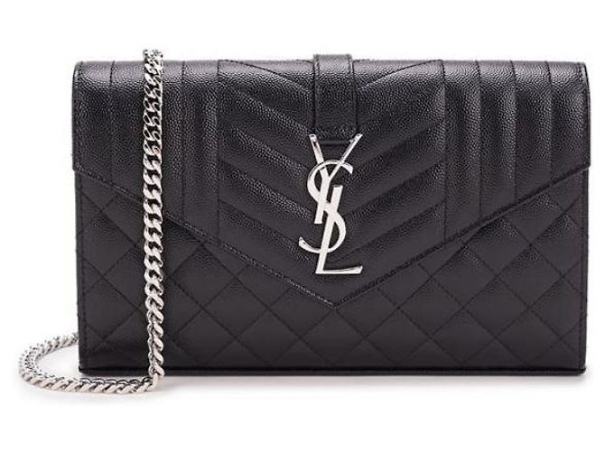 Saint Laurent Borsa a tracolla trapuntata con monogramma Nero