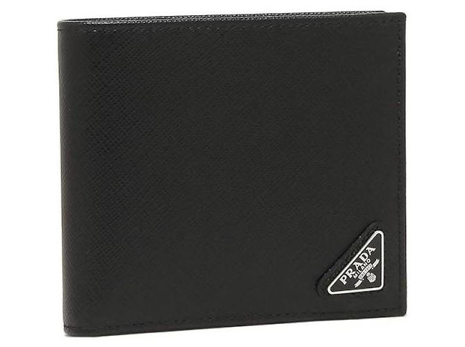 Prada Portafoglio Saffiano con Logo Triangle Nero