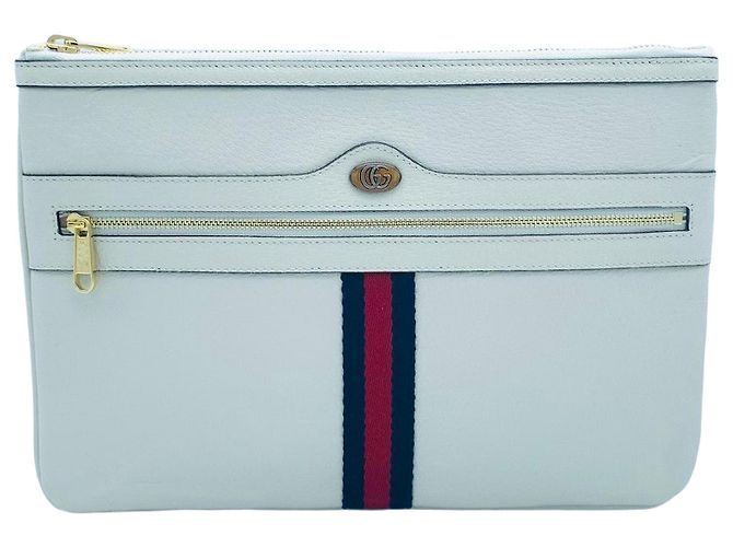 Gucci Ophidia Stripe Clutch Bag White Weiß