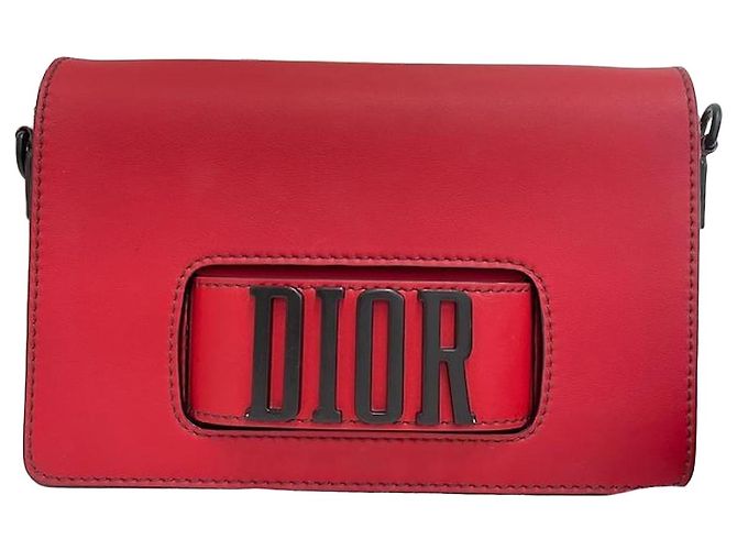 Dior Bolsa de ombro com aba Christian Leather Revolution Vermelho