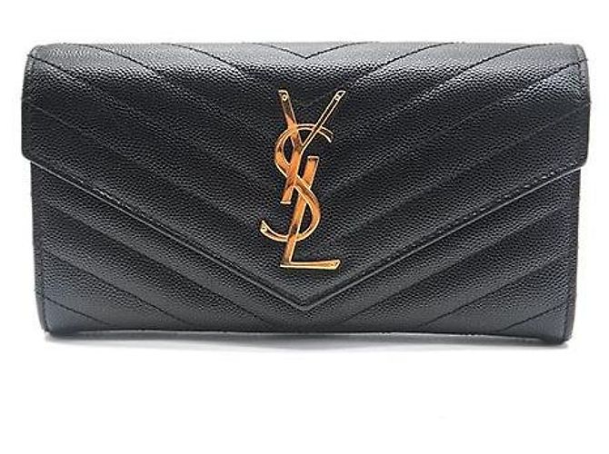 Saint Laurent Cartera Larga Matelassé Monogram Cassandra Negro