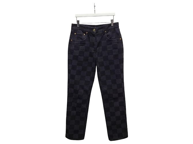 Louis Vuitton Vaqueros de denim y tejido Damier negro