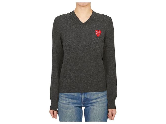 Comme Des Garcons Strickpullover für Damen Double Red Patch AZ Schwarz 