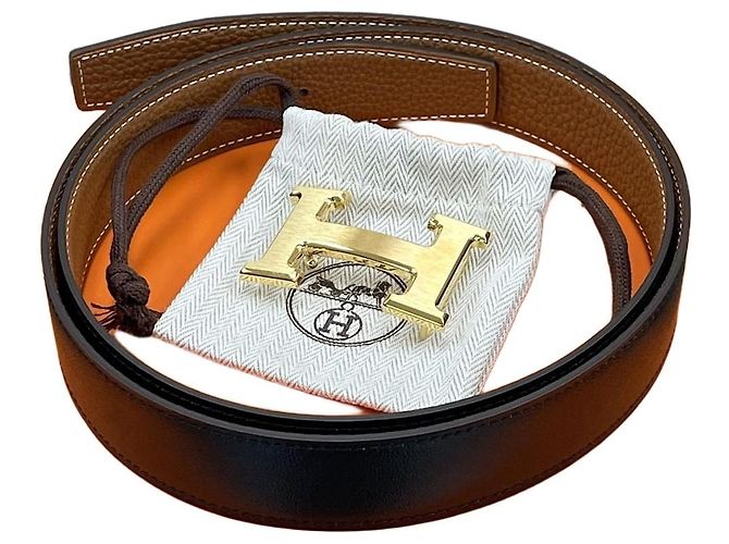 Market Hermès Cinturón reversible Negro/Acabado Oro mate