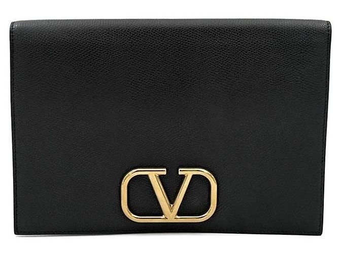 Valentino Clutch com aba com logo Preto