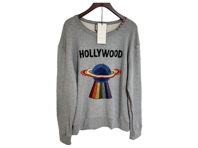 Gucci Grauer Hollywood UFO bestickter Sweatshirt