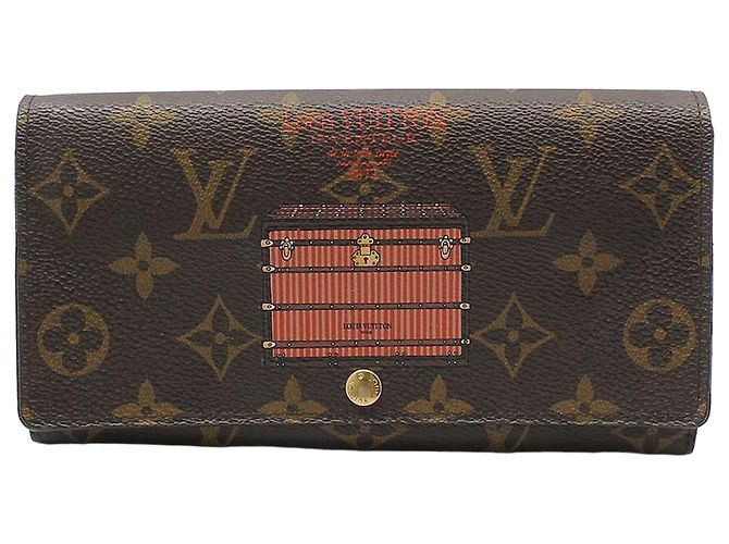 Louis Vuitton Monogram Sarah Trunk Lock Wallet Long Wallet Brown