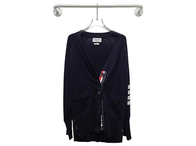 Thom Browne Cardigã de algodão com decote em V e mangas assimétricas azul-marinho