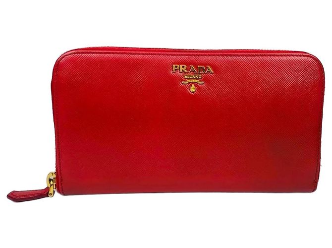 Prada Saffiano Gippy Red Long Wallet