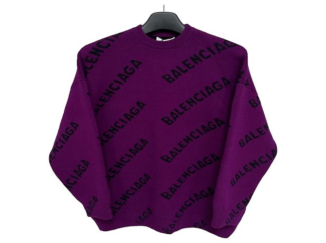 Balenciaga Oversized Strickpullover mit Logo Schwarz 