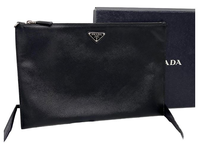 Prada Pochette Saffiano Triangle Logo Noir