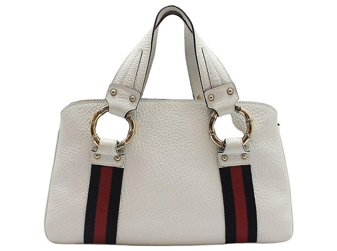 Gucci White Leather Bamboo Detail Tote Bag