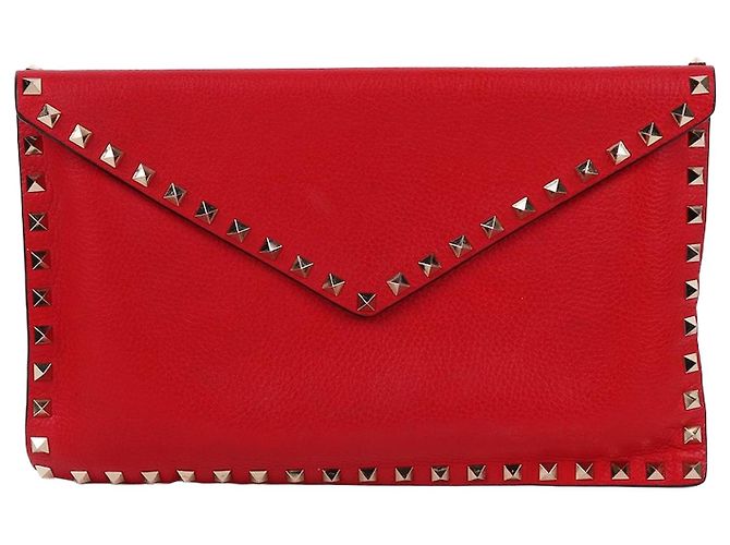 Valentino Rockstud Envelope Clutch Bag Rot