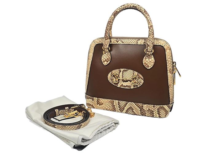Horsebit 1955 Gucci Small Leather Python Trimming Horsebit Top Handle Tote and Shoulder Bag Multiple colors